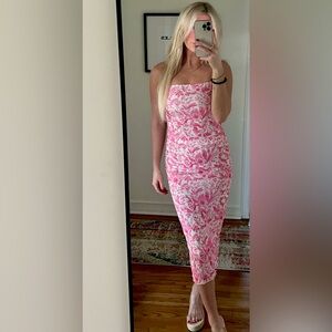 Pink & white Floral Midi dress